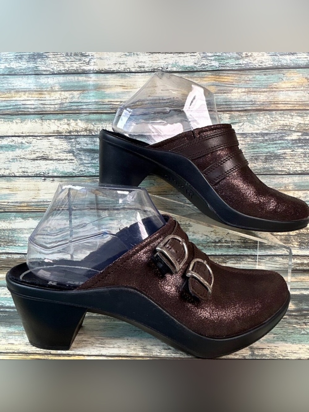 ROMIKA Slip On Backless Clog Womens Size 8.5-9 Metallic Brown Leather Block Heel